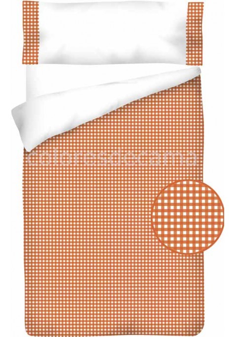 Housse de Couette Coton et VICHY CARRÉ ORANGE