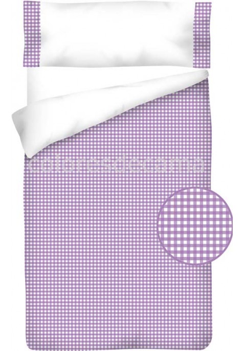 Housse de Couette Coton et VICHY CARRÉ LILAS