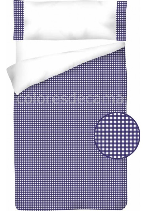 Housse de Couette Coton et VICHY CARRÉ BLEU FONCÉ