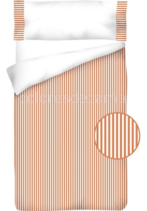 Housse de Couette Coton et VICHY RAYURE ORANGE