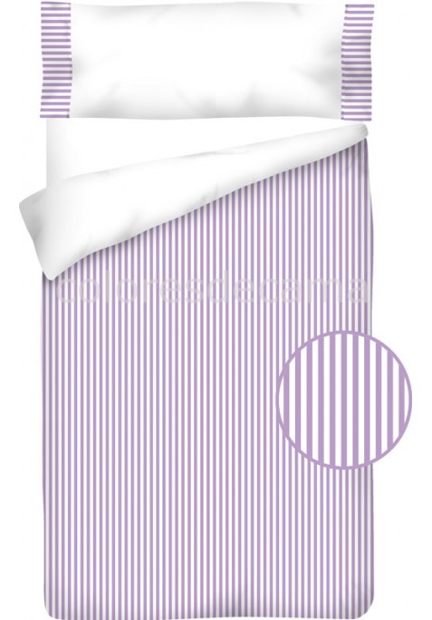 Housse de Couette Coton et VICHY RAYURE LILAS