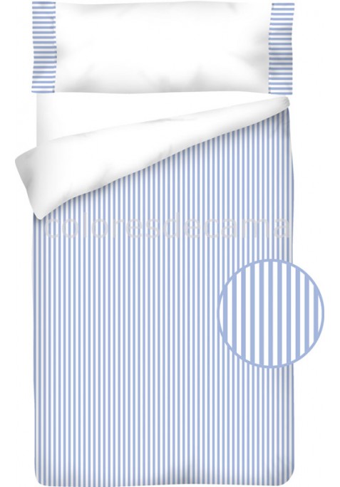 Housse de Couette Coton et VICHY RAYURE BLEU CLAIR