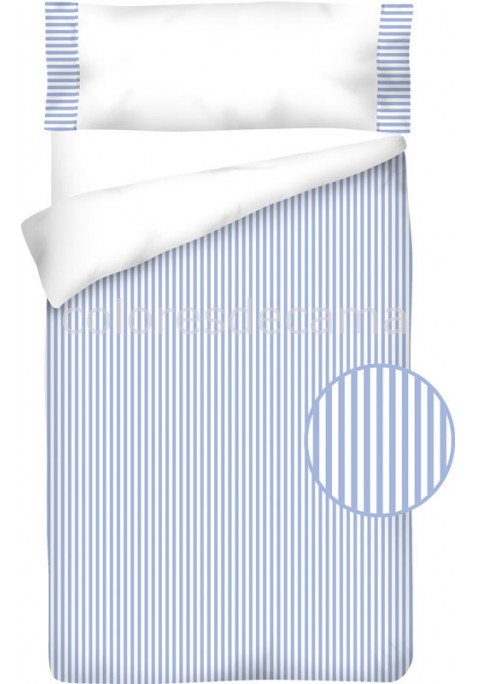 Housse de Couette Coton et VICHY RAYURE BLEU CLAIR