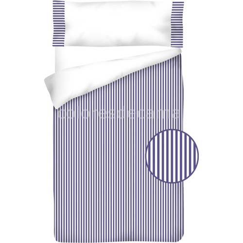 Housse de Couette Coton et VICHY RAYURE BLEU FONCÉ