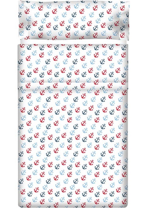 Drap Plat imprimé Coton ANCRES