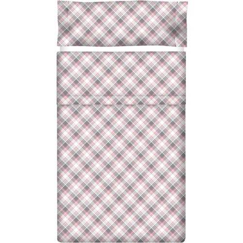 Drap Plat imprimé Coton CARRÉ MADRAS ROSE
