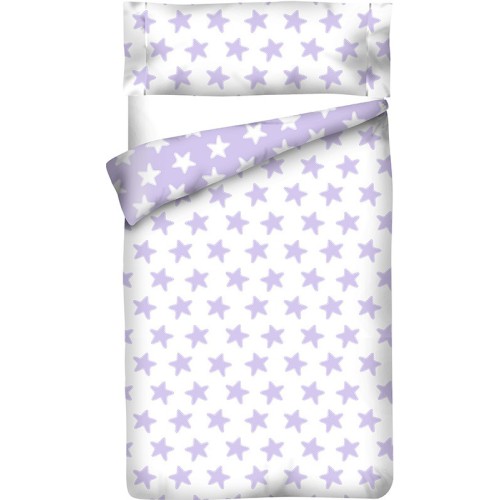 Housse de Couette Réversible Coton ÉTOILES lilas - fond blanc