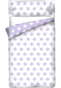 Housse de Couette Réversible Coton ÉTOILES lilas - fond blanc