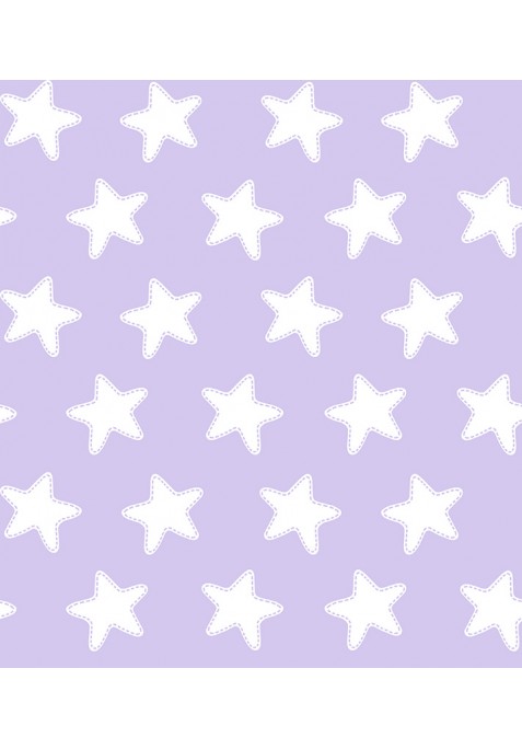 Drap Plat imprimé Coton ÉTOILES blanc - fond lilas