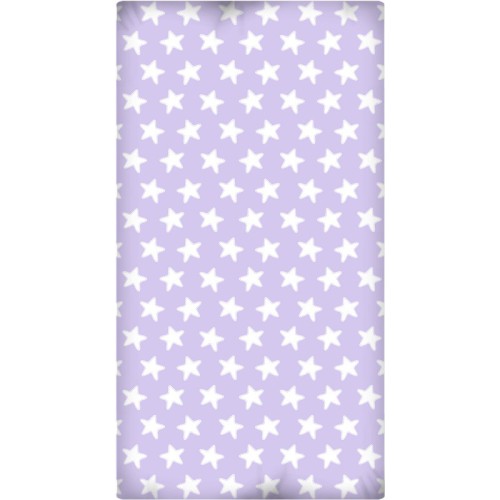 Drap Housse imprimé Coton ÉTOILES blanc - fond lilas