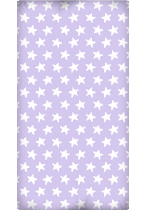 Drap Housse imprimé Coton ÉTOILES blanc - fond lilas