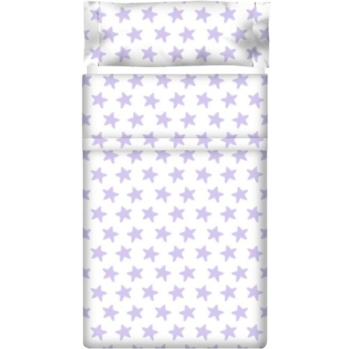 Drap Plat imprimé Coton ÉTOILES lilas - fond blanc