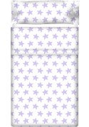 Drap Plat imprimé Coton ÉTOILES lilas - fond blanc