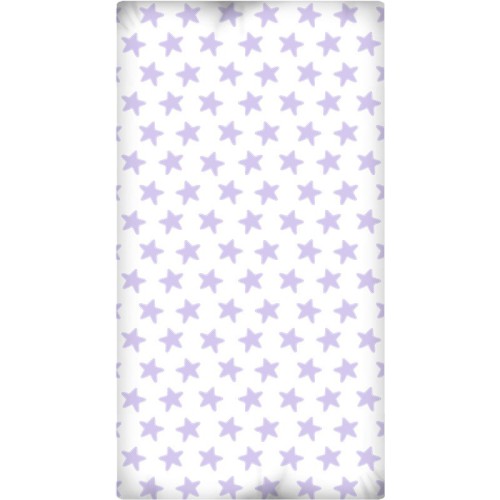 Drap Housse imprimé Coton ÉTOILES lilas - fond blanc