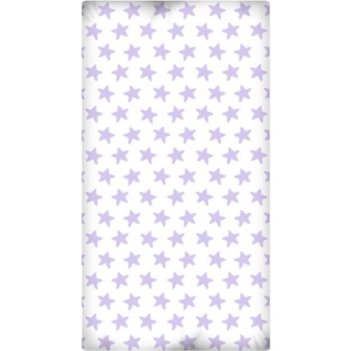 Drap Housse imprimé Coton ÉTOILES lilas - fond blanc