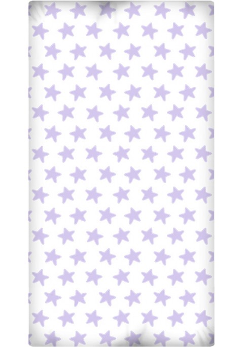 Drap Housse imprimé Coton ÉTOILES lilas - fond blanc
