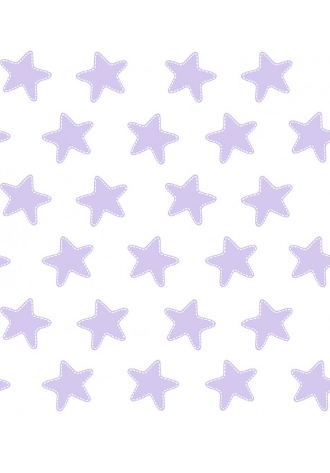 Drap Housse imprimé Coton ÉTOILES lilas - fond blanc