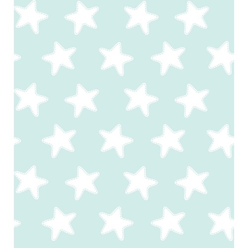 Drap Plat imprimé Coton ÉTOILES blanc - fond émeraude 2