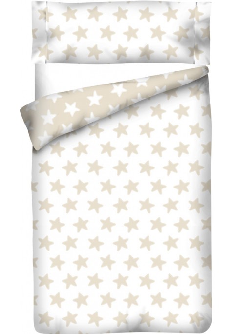 Housse de Couette Réversible Coton ÉTOILES sable - fond blanc