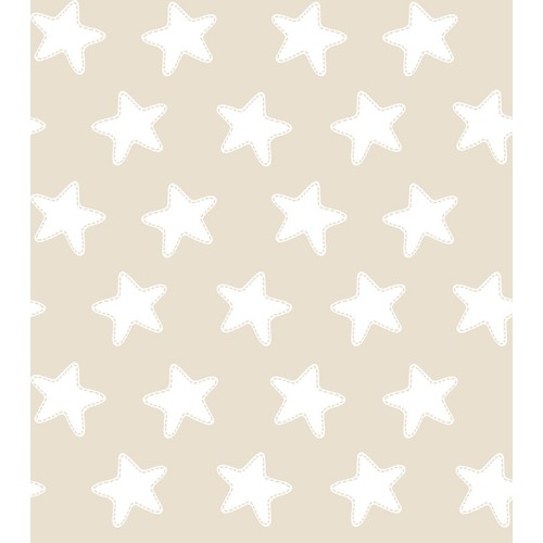 Drap Plat imprimé Coton ÉTOILES blanc - fond sable 2
