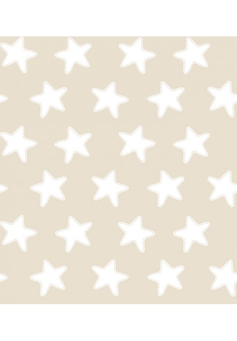 Drap Housse imprimé Coton ÉTOILES blanc - fond sable