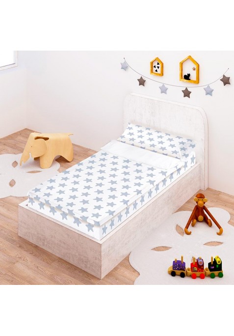 Prêt à Dormir Zippé et Extensible Coton ÉTOILES gris lune - fond blanc