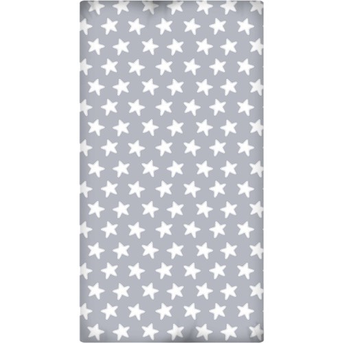 Drap Housse imprimé Coton ÉTOILES blanc - fond gris lune