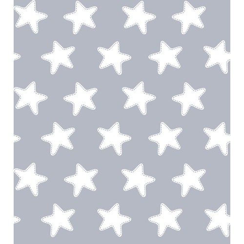 Drap Plat imprimé Coton ÉTOILES blanc - fond gris lune 2