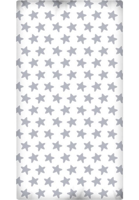 Drap Housse imprimé Coton ÉTOILES gris lune - fond blanc