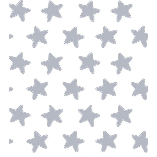 Drap Plat imprimé Coton ÉTOILES gris lune - fond blanc 2