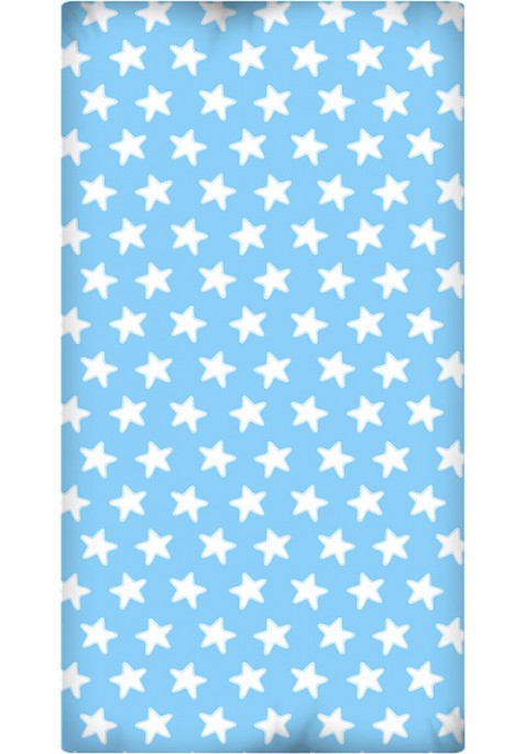 Drap Housse imprimé Coton ÉTOILES blanc - fond bleu