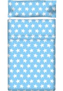 Drap Plat imprimé Coton ÉTOILES blanc - fond bleu Drap Plat imprimé Coton ÉTOILES blanc - fond bleu