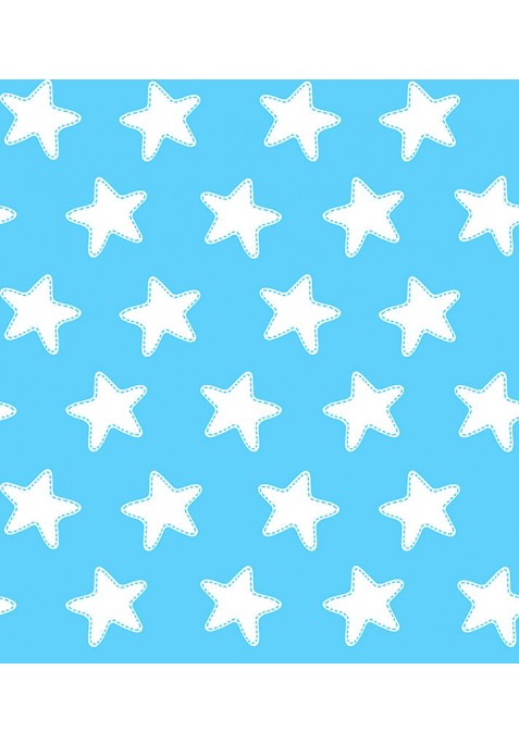 Drap Plat imprimé Coton ÉTOILES blanc - fond bleu