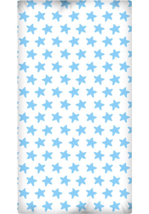 Drap Housse imprimé Coton ÉTOILES bleu - fond blanc