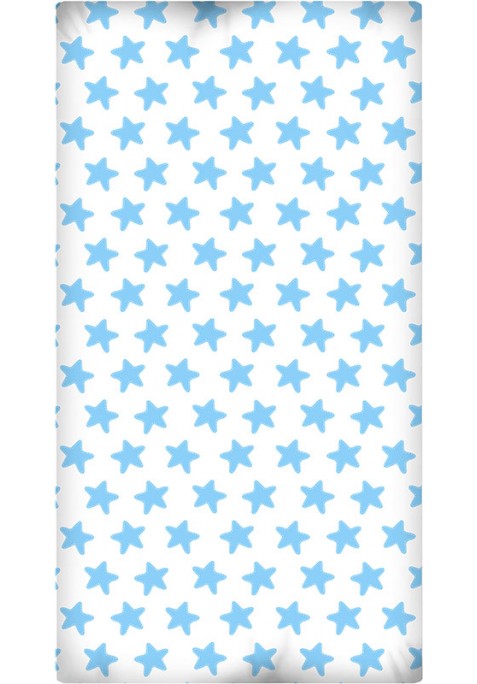 Drap Housse imprimé Coton ÉTOILES bleu - fond blanc