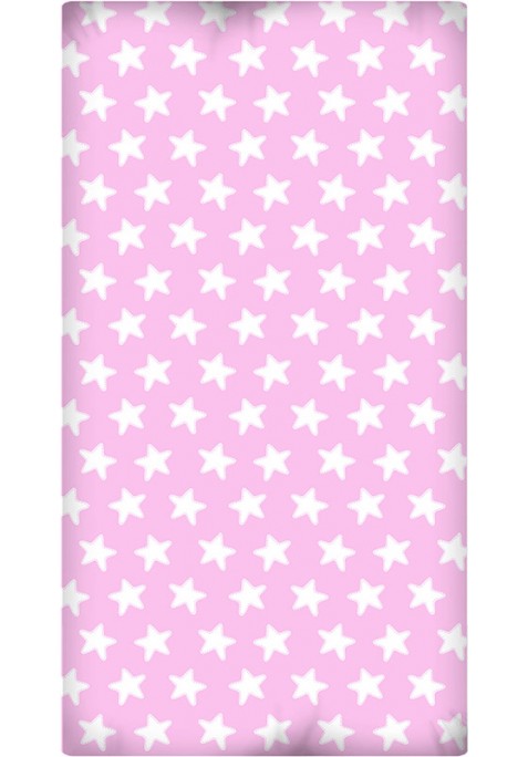 Drap Housse imprimé Coton ÉTOILES blanc - fond rose