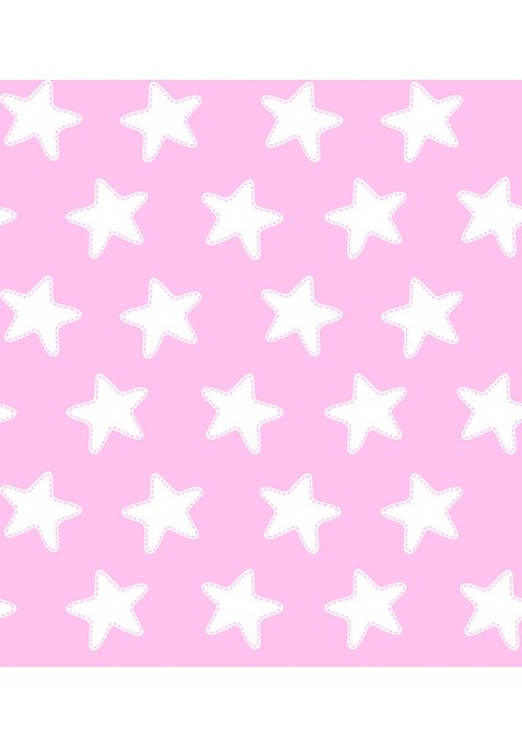 Drap Housse imprimé Coton ÉTOILES blanc - fond rose