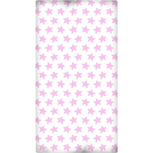 Drap Housse imprimé Coton ÉTOILES rose - fond blanc