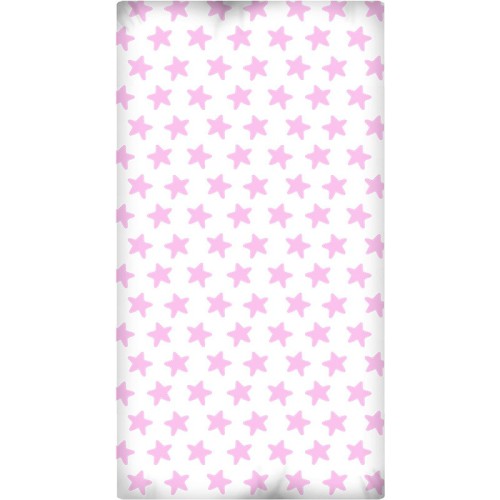 Drap Housse imprimé Coton ÉTOILES rose - fond blanc