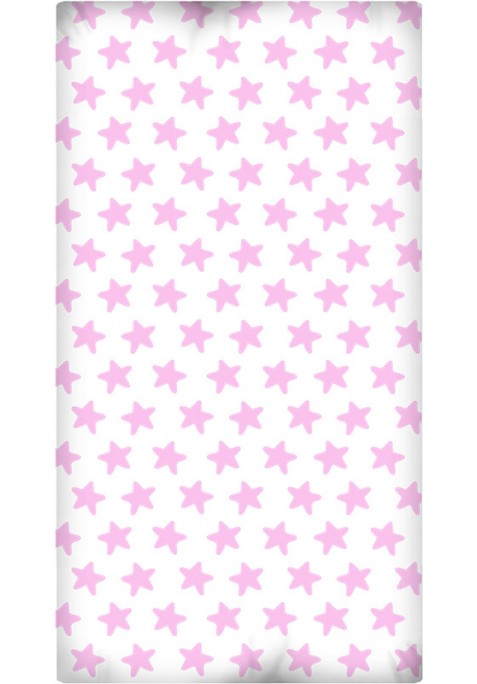 Drap Housse imprimé Coton ÉTOILES rose - fond blanc