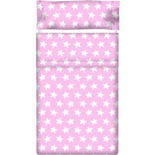 Drap Plat imprimé Coton ÉTOILES blanc - fond rose