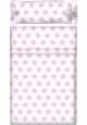 Drap Plat imprimé Coton ÉTOILES rose - fond blanc