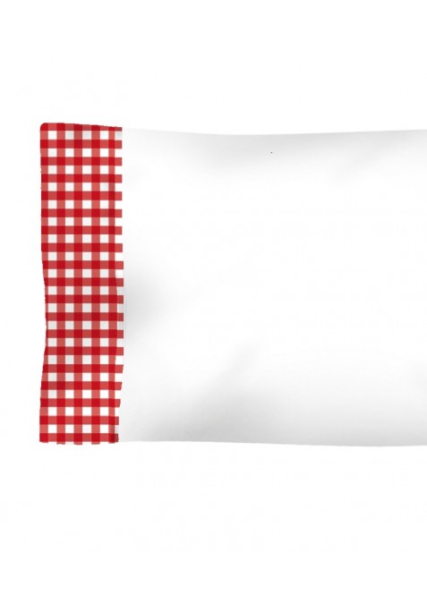 Taie D'oreiller Coton et VICHY CARRÉ ROUGE - taille 60 x 60 cm