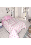 Édredon Réversible Coton ÉTOILES rose - fond blanc Édredon Réversible Coton ÉTOILES rose - fond blanc