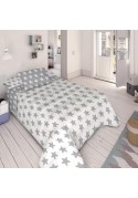 Édredon Réversible Coton ÉTOILES gris lune - fond blanc