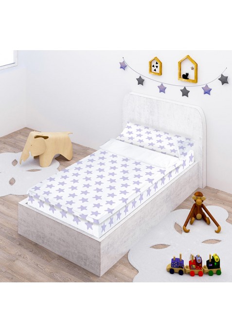 Prêt à Dormir Zippé et Extensible Coton ÉTOILES lilas - fond blanc