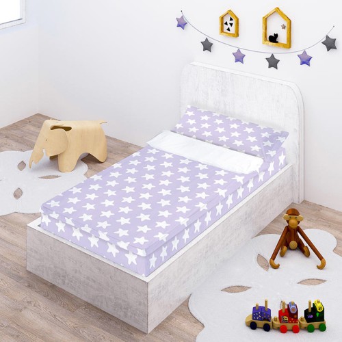 Prêt à Dormir Zippé et Extensible Coton ÉTOILES blanc - fond lilas