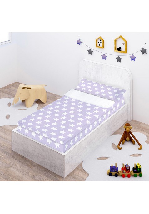 Prêt à Dormir Zippé et Extensible Coton ÉTOILES blanc - fond lilas