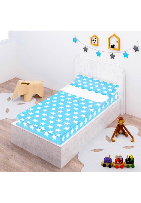 Prêt à Dormir Zippé et Extensible Coton ÉTOILES blanc - fond bleu